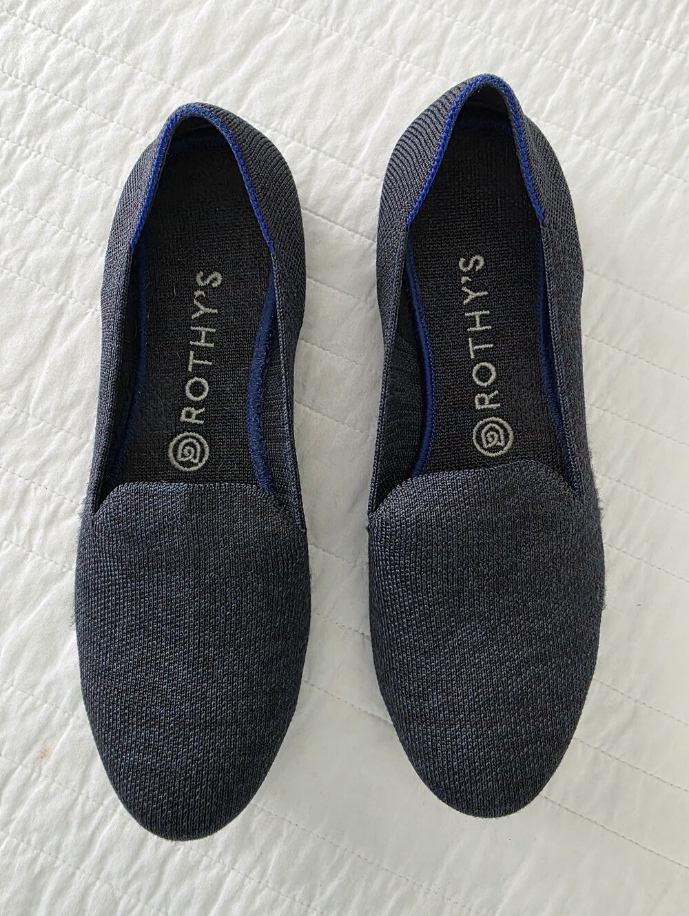 Rothy's Flats Knit Slip-On Loafers with Blue Trim W9mans Size 8.5